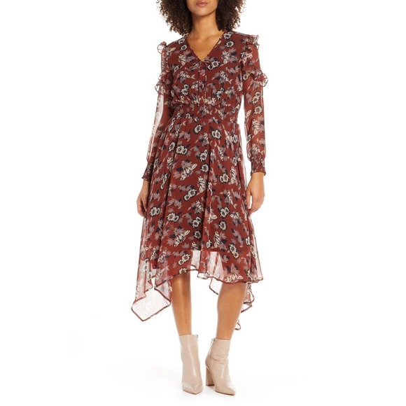 Sam Edelman Women Midi Dress Fanciful Flower Rust Size 10 Long Sleeve NWT $178 - Picture 7 of 12